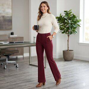 NWT Express Burgundy Pintuck Flare Leg Dress Pants - Size Medium - Deep Berry